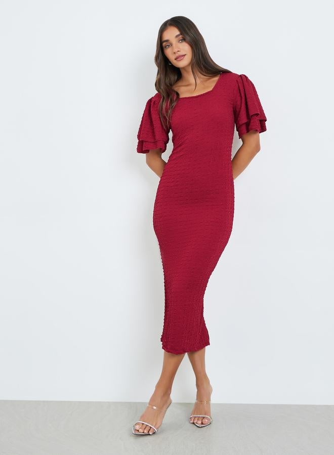 Styli Women Red Short Sleeves Sheath Midi Dress - Image 4